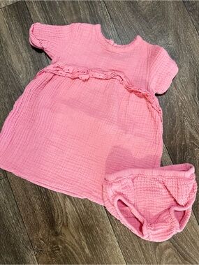 Pink Muslin Cotton Dress & Bloomers Set